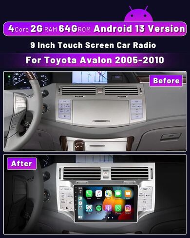 ستيريو سيارة Hikity Android 13 لراديو Toyota Avalon 2005-2010 مع CarPlay Android Auto، 1+32 جيجابايت 9 بوصة راديو شاشة تعمل باللمس مع FM Bluetooth GPS WiFi كاميرا احتياطية MIC in Saudi Arabia