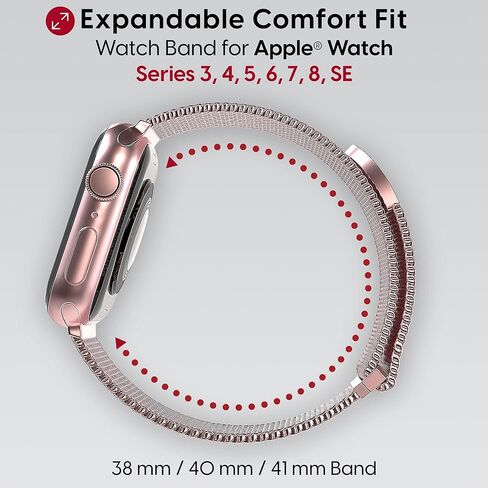 TALK WORKS Expandable Watch Band Compatible with Apple Watch Series - Magnetic Closure - Stainless Steel Mesh Loop Comfort Fit Strap for Women and Men in Kuwait