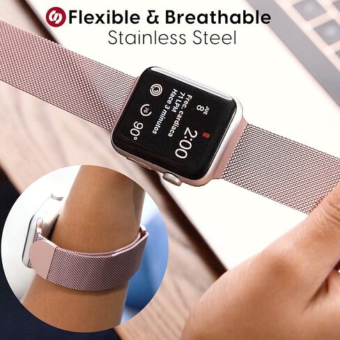 TALK WORKS Expandable Watch Band Compatible with Apple Watch Series - Magnetic Closure - Stainless Steel Mesh Loop Comfort Fit Strap for Women and Men in Kuwait