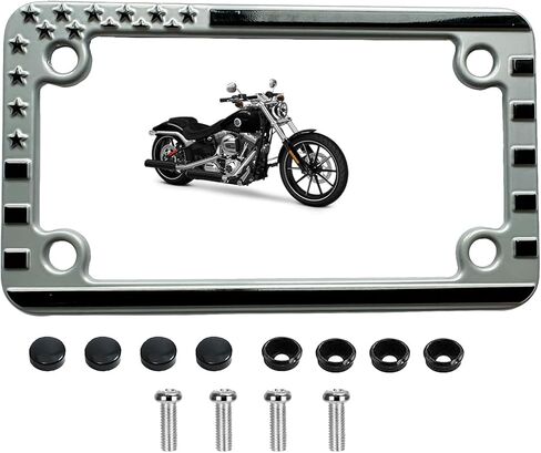 FTON Black Stainless Steel Motorcycle License Plate Frame Compatible with Harley,Yamaha - Timeproof Motorcycle Tag Frame in Saudi Arabia