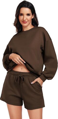 PINSPARK Two Piece Sets for Women 2024 Fall Outfits Sweatsuit 4 Pockets Sweat Short Sets Casual Matching Set Travel Tracksuit in Saudi Arabia