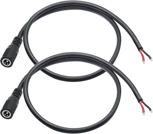 كابل ضفيرة طاقة 12 فولت تيار مستمر، 18AWG 0.5 متر/1.65 قدم تيار مستمر 5.5 مم × 2.1 مم قابس أنثى إلى سلك مكشوف سلك طاقة مفتوح النهاية، لكابل إصلاح إمداد سلك الطاقة DC 5521 (قطعتان) in Kuwait