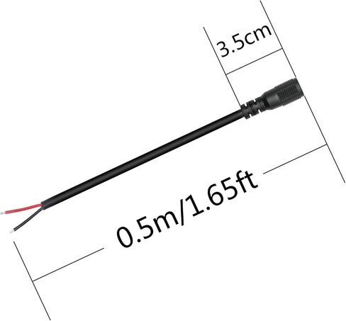 كابل ضفيرة طاقة 12 فولت تيار مستمر، 18AWG 0.5 متر/1.65 قدم تيار مستمر 5.5 مم × 2.1 مم قابس أنثى إلى سلك مكشوف سلك طاقة مفتوح النهاية، لكابل إصلاح إمداد سلك الطاقة DC 5521 (قطعتان) in Kuwait