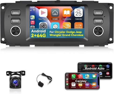 [2+64G] Android Car Radio for Chrysler Dodge Jeep Wrangler Grand Cherokee - Wireless Carplay and Android Auto - 5 Inch Touch Screen Car Stereo with Hi-Fi/WiFi/GPS + AHD Backup Camera in Saudi Arabia