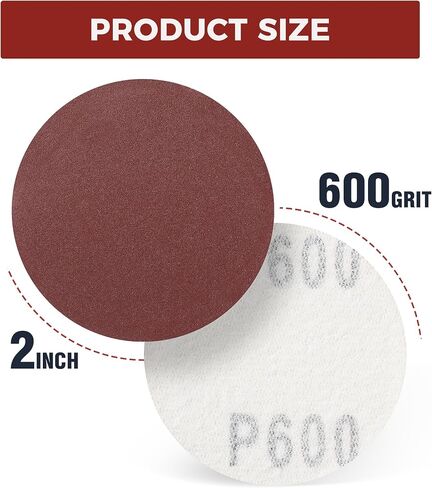 100PCS 2 Inch Hook and Loop Sanding Discs No-Hole Sandpaper 600 Grit Orbital Sander Pads for Sanders Drill Aluminum Oxide Sandpaper Discs for Woodworking Wood Automotive Metal in Kuwait