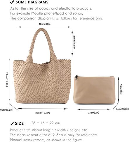 Woven Bag for Women, Tote Bag for Work, Large Beach Travel Handbag and Purse, Retro Shoulder Bag, Shopping Bag in Kuwait