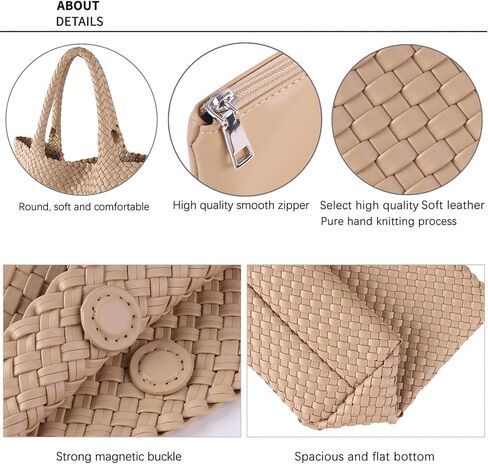 Woven Bag for Women, Tote Bag for Work, Large Beach Travel Handbag and Purse, Retro Shoulder Bag, Shopping Bag in Kuwait