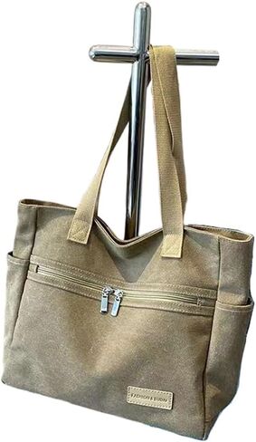Women Canvas Tote Handbags Zipper Casual Shoulder Work Bag Top Handle Bag Purses in Saudi Arabia