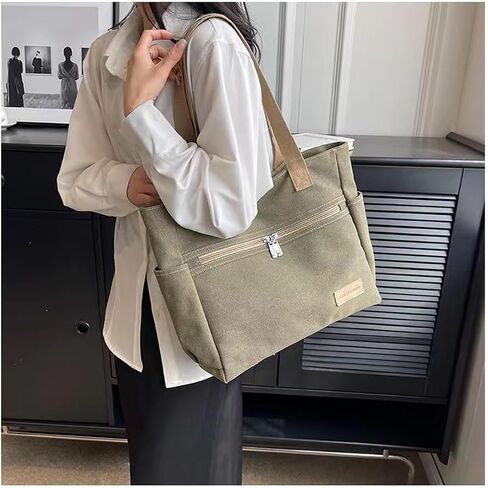 Women Canvas Tote Handbags Zipper Casual Shoulder Work Bag Top Handle Bag Purses in Saudi Arabia