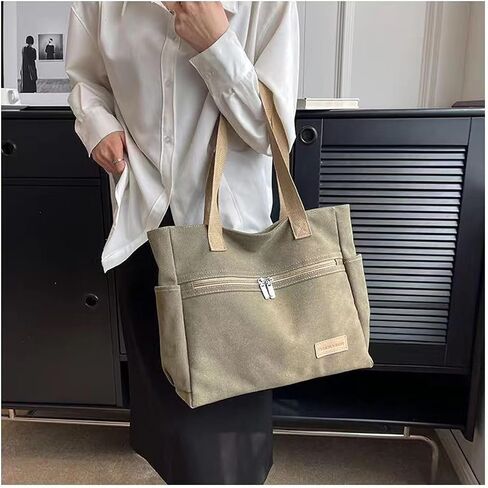 Women Canvas Tote Handbags Zipper Casual Shoulder Work Bag Top Handle Bag Purses in Saudi Arabia