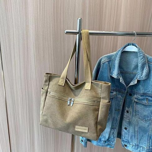 Women Canvas Tote Handbags Zipper Casual Shoulder Work Bag Top Handle Bag Purses in Saudi Arabia