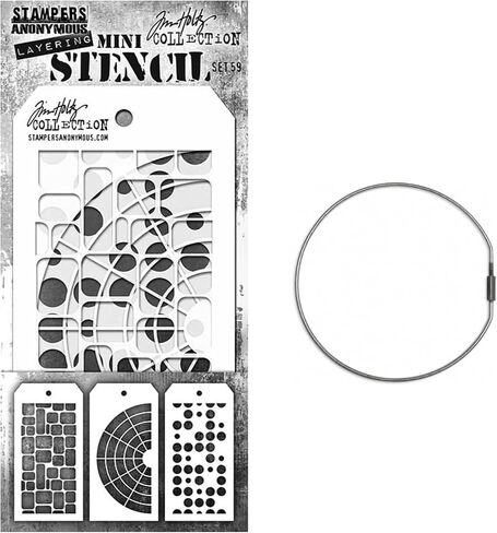 Tim Holtz Stampers Anonymous Mini Layering Stencils, Set #59, Labels, Wheels, Spots, Cable Binder Ring, April 2024 Release, Clear, CAR3-MST059 in Saudi Arabia