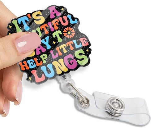 It's A Beautiful Day to Help Little Lungs Retractable Badge Reel with Glitter, Funny Badge Holder for Respiratory Medicine ICU RRT Nurse Doctor Lung Therapist, Gift for Respiratory Therapist in Saudi Arabia