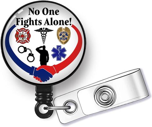 No One Fights Alone Retractable Badge Reel with Alligator Clip, 1st Responders, Funny Badge Reel Gift for Doctors, Nurses, Policemen, Firefighters Soldier in Saudi Arabia