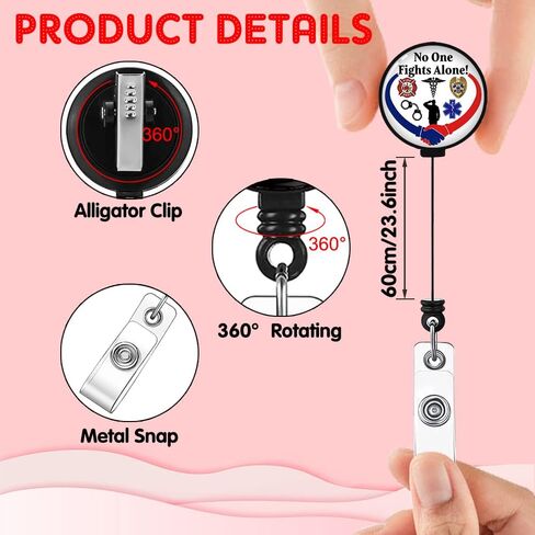 No One Fights Alone Retractable Badge Reel with Alligator Clip, 1st Responders, Funny Badge Reel Gift for Doctors, Nurses, Policemen, Firefighters Soldier in Saudi Arabia