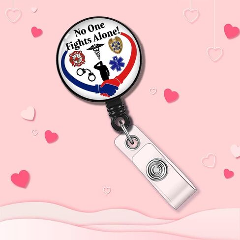 No One Fights Alone Retractable Badge Reel with Alligator Clip, 1st Responders, Funny Badge Reel Gift for Doctors, Nurses, Policemen, Firefighters Soldier in Saudi Arabia