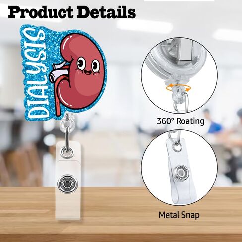 Dialysis Technician Retractable Glitter Irregular Badge Reel with Alligator Clip, Funny Badge Holder Gift for Dialysis Tech Nephrology Kidney Doctor Nurse MD RN Nursing Medical Work Office in Kuwait