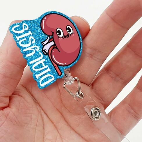 Dialysis Technician Retractable Glitter Irregular Badge Reel with Alligator Clip, Funny Badge Holder Gift for Dialysis Tech Nephrology Kidney Doctor Nurse MD RN Nursing Medical Work Office in Kuwait