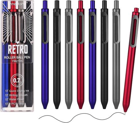Retractable Ballpoint Pens, 0.7mm Black Rolling Ball Pens Bulk 8 Pcs, Fine Point Smooth Writing Pens for Writing Journaling Taking Notes School Office Home in Saudi Arabia