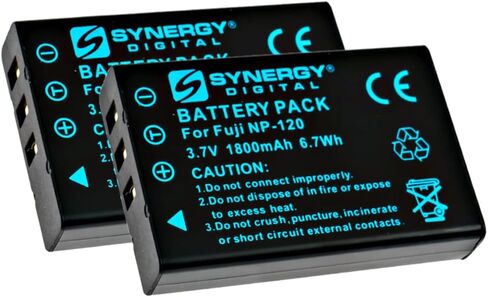 بطاريات الكاميرا الرقمية Synergy، متوافقة مع كاميرا Ricoh DB-43 الرقمية، (ليثيوم أيون، 3.7 فولت، 1800 مللي أمبير)، بديلة لبطارية Fuji NP-120، حزمة التحرير والسرد تتضمن: 2 × بطاريات SDNP120 in Saudi Arabia