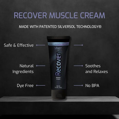 Recover Muscle Cream | 20 ppm Patented Silver Solution | Arnica | Jojoba Oil | Camphor | Vitamin E | Silver Strong | 3.4 Oz in Saudi Arabia