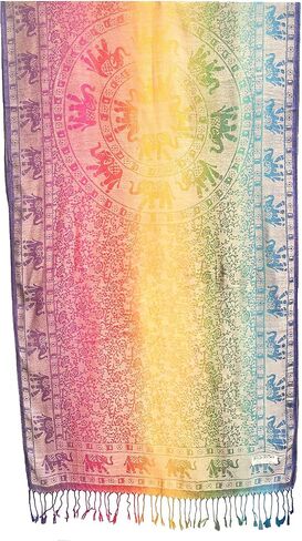 Woven Rainbow color Elephant in Circle Pride Soft Fringe Pashmina Shawl Scarf Wrap in Saudi Arabia