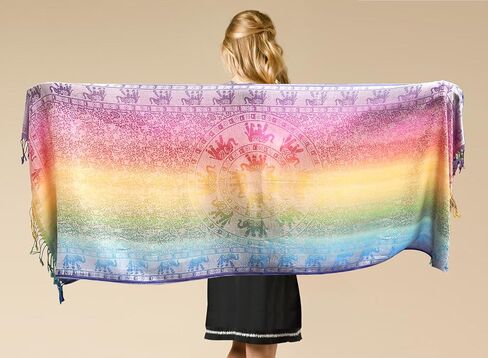 Woven Rainbow color Elephant in Circle Pride Soft Fringe Pashmina Shawl Scarf Wrap in Saudi Arabia