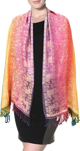 Woven Rainbow color Elephant in Circle Pride Soft Fringe Pashmina Shawl Scarf Wrap in Saudi Arabia