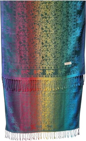 Woven Rainbow color Elephant in Circle Pride Soft Fringe Pashmina Shawl Scarf Wrap in Saudi Arabia