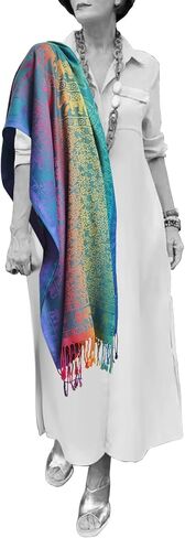 Woven Rainbow color Elephant in Circle Pride Soft Fringe Pashmina Shawl Scarf Wrap in Saudi Arabia