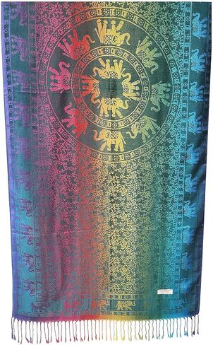 Woven Rainbow color Elephant in Circle Pride Soft Fringe Pashmina Shawl Scarf Wrap in Saudi Arabia
