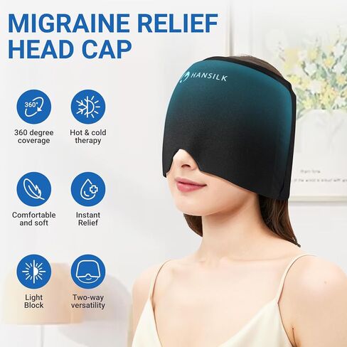 HANSILK Migraine Relief Cap, Headache Relief cap, Cooling Gel Hat, Face Cold Compress Head Wrap for Tension, Stress Sinus in Kuwait