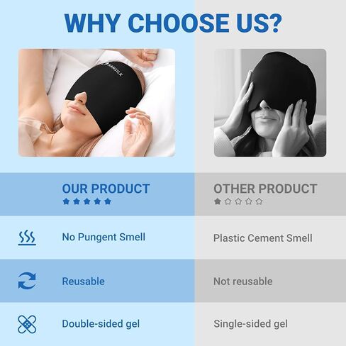 HANSILK Migraine Relief Cap, Headache Relief cap, Cooling Gel Hat, Face Cold Compress Head Wrap for Tension, Stress Sinus in Kuwait