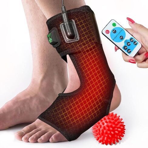Heated Foot Ankle Brace Wraps for Planters Fasciitis and Achilles Tendinitis Pain Relief, 4 Auto Off Timers Moist Heat Heating Pad for Men Women Arthritis Injury in Kuwait