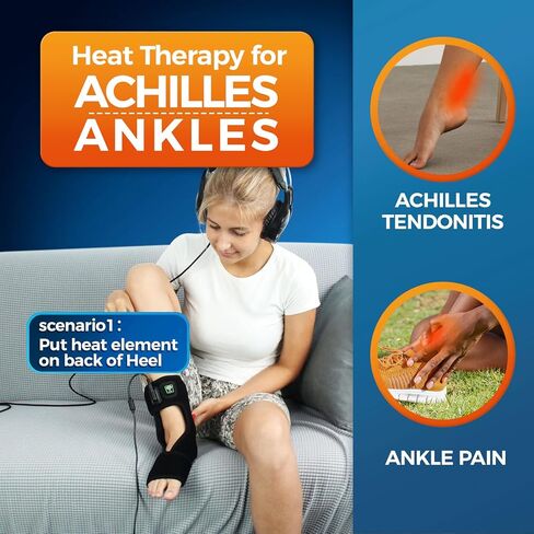 Heated Foot Ankle Brace Wraps for Planters Fasciitis and Achilles Tendinitis Pain Relief, 4 Auto Off Timers Moist Heat Heating Pad for Men Women Arthritis Injury in Kuwait