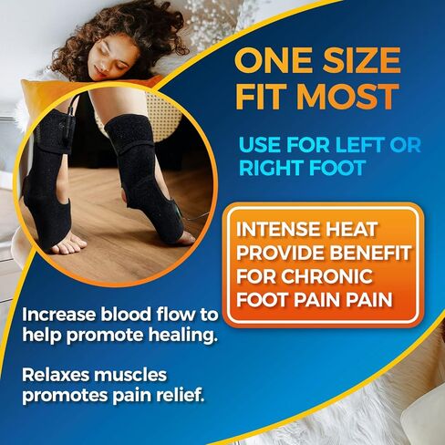 Heated Foot Ankle Brace Wraps for Planters Fasciitis and Achilles Tendinitis Pain Relief, 4 Auto Off Timers Moist Heat Heating Pad for Men Women Arthritis Injury in Kuwait