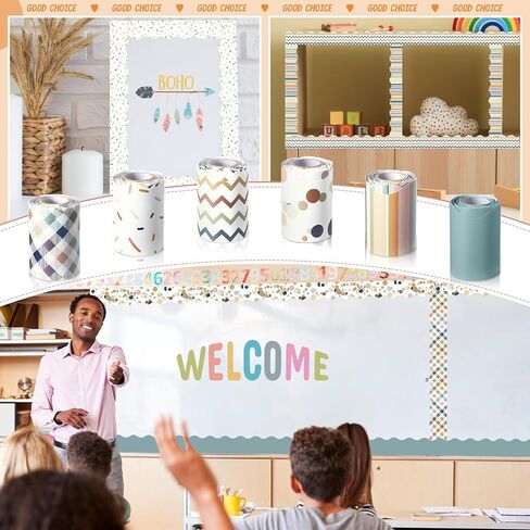 Tenceur 6 Rolls Spring Summer Borders for Bulletin Board Decoration, 160 ft Durable Scalloped Bulletin Board Border Rolls for Classroom Workplace School Office Poster Decor(Boho Dot) in Kuwait