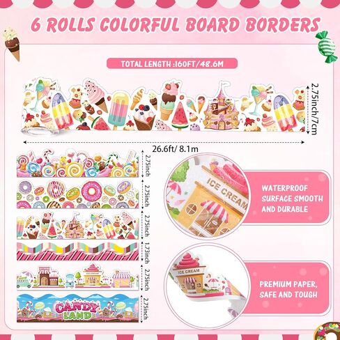 Tenceur 6 Rolls Spring Summer Borders for Bulletin Board Decoration, 160 ft Durable Scalloped Bulletin Board Border Rolls for Classroom Workplace School Office Poster Decor(Boho Dot) in Kuwait