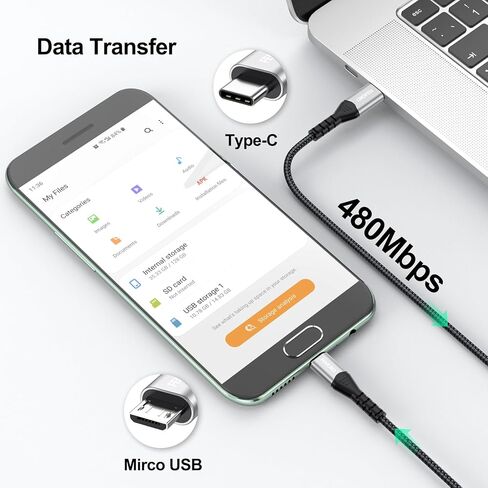 كابل FEMORO USB C إلى Micro USB بطول 3 أقدام و5 حزم، محول كابل USB-C من النوع C إلى Micro USB OTG 480 ميجابت في الثانية لنقل البيانات والشحن متوافق مع MacBook Pro وGalaxy S22 S21 S10 in Kuwait