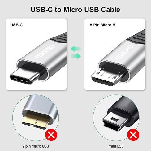 كابل FEMORO USB C إلى Micro USB بطول 3 أقدام و5 حزم، محول كابل USB-C من النوع C إلى Micro USB OTG 480 ميجابت في الثانية لنقل البيانات والشحن متوافق مع MacBook Pro وGalaxy S22 S21 S10 in Kuwait