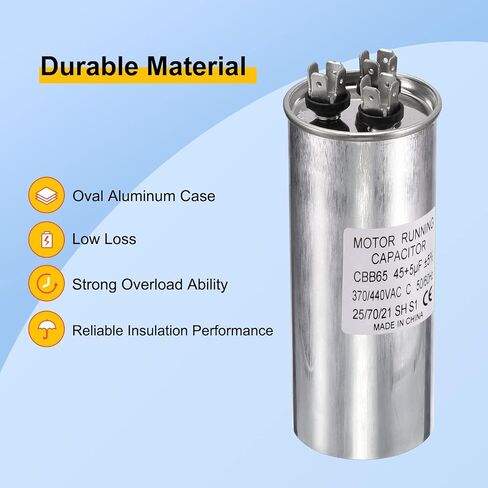 PATIKIL CBB65 Dual Run Start Capacitor,3Pack 45+5uF 370VAC 440VAC, Circular Run Capacitor, for Air Conditioner Cool Heat Pump Condenser Straight, AC Motor Fan Starting in Saudi Arabia