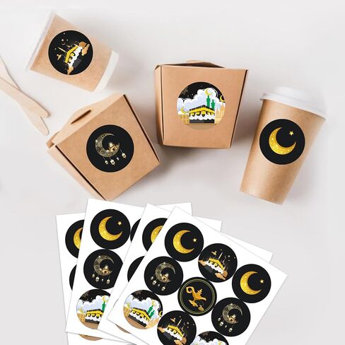 KYMY 180pcs Ramadan Stickers, Ramadan Eid Mubarak Circle Stickers, Islamic Muslim Ramadan Kareem Party Decorations, Round Eid Mubarak Sticker Decorations for Candy Gift Box and Envelope Seal in Saudi Arabia