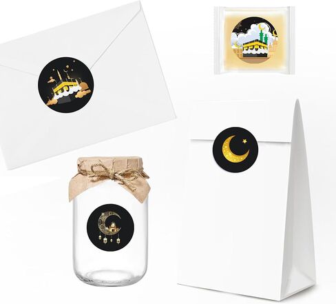 KYMY 180pcs Ramadan Stickers, Ramadan Eid Mubarak Circle Stickers, Islamic Muslim Ramadan Kareem Party Decorations, Round Eid Mubarak Sticker Decorations for Candy Gift Box and Envelope Seal in Saudi Arabia