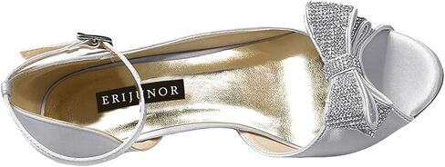 ERIJUNOR Women Comfortable Middle Heel Peep Toe Bows Rhinestones Satin Wedding Evening Party Shoes in Saudi Arabia