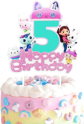 غابي كعكة توبر 5 عيد ميلاد فتاة، غابي منزل كعكة عيد ميلاد توبر 5، لطيف القط 5 كعكة الديكور لغابي دمية موضوع 5 عيد ميلاد زينة لوازم الحفلات in Saudi Arabia