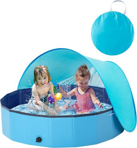 Foldable Kiddie Pool with Canopy: 48 Inches Kids Pool with Shade - Portable Toddler Baby Pool Dog Swimming Pool for Outdoor Beach Backyard in Saudi Arabia