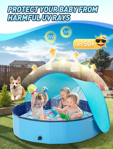 Foldable Kiddie Pool with Canopy: 48 Inches Kids Pool with Shade - Portable Toddler Baby Pool Dog Swimming Pool for Outdoor Beach Backyard in Saudi Arabia