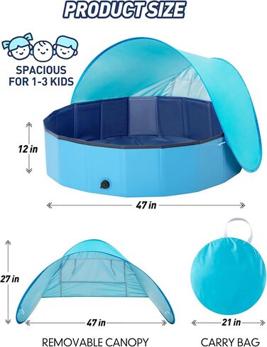 Foldable Kiddie Pool with Canopy: 48 Inches Kids Pool with Shade - Portable Toddler Baby Pool Dog Swimming Pool for Outdoor Beach Backyard in Saudi Arabia