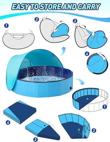 Foldable Kiddie Pool with Canopy: 48 Inches Kids Pool with Shade - Portable Toddler Baby Pool Dog Swimming Pool for Outdoor Beach Backyard in Saudi Arabia