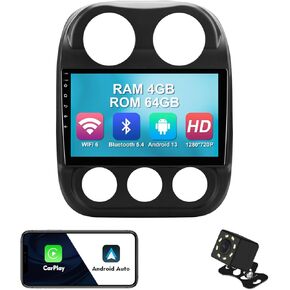 2+32 10.1 inches Android 10 Double Din Car Stereo for Jeep Compass/Patriot 2010-2016 IPS Touchscreen Screen Car Radio with Carplay & Android Auto Support Backup Camera GPS FM Navi BT
